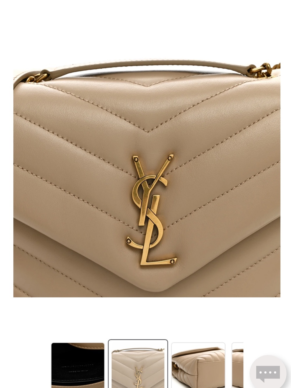 Inspired Saint Laurent Taupe Quilted Leather Shoulder Bag with Gold Logo - Picture 4 of 9